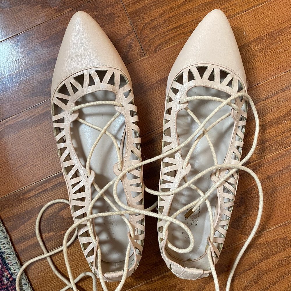 Ballet pink flats with gladiator laces - EUC